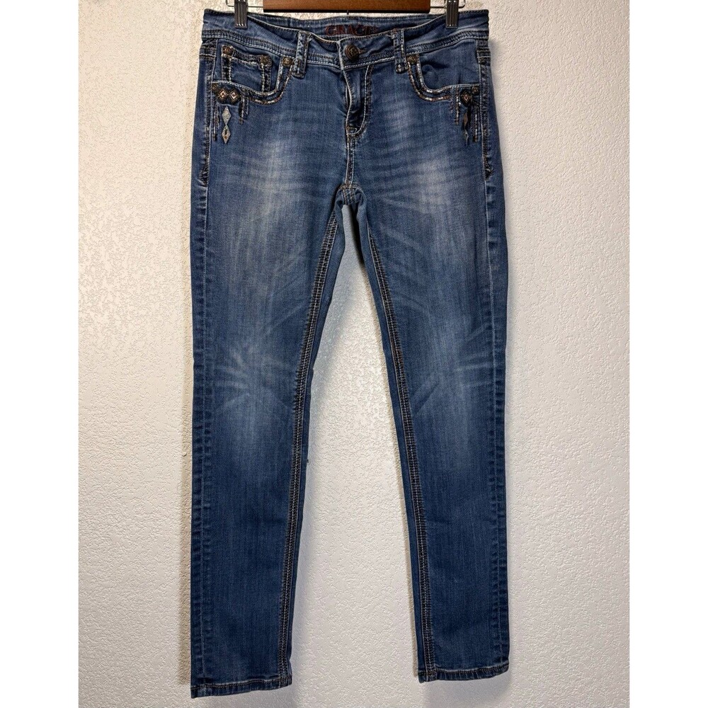 Grace in LA Women's Size 30 Skinny Jeans Blue Stretch Western Embroidered Pocket